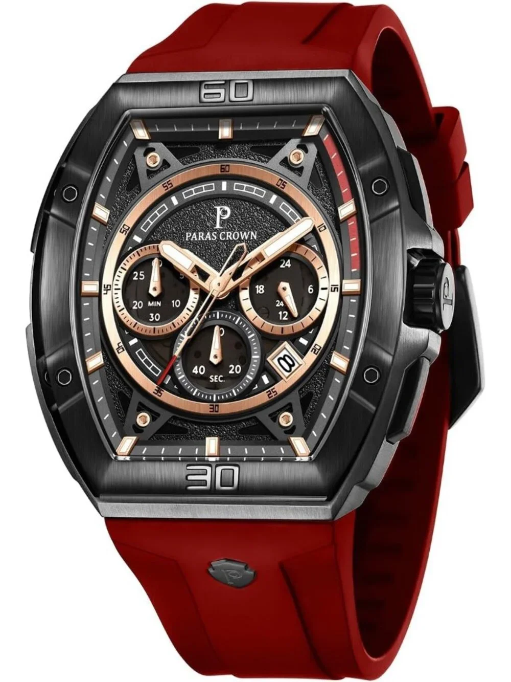 Men's Red Fashion 5ATM Waterproof Quartz Luxury Chronograph Analog Wrist Watches